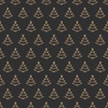 Christmas tree seamless pattern gold color line style on black background Royalty Free Stock Photo