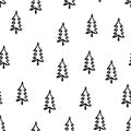 Christmas tree seamless pattern. Hand drawn doodle forest background. Retro holiday wraping paper. Vector monochrome pattern Royalty Free Stock Photo