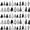 Christmas tree seamless pattern. Hand drawn doodle forest background. Retro holiday wraping paper. Vector monochrome pattern Royalty Free Stock Photo