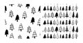 Christmas tree seamless pattern. Hand drawn doodle forest background. Retro holiday wraping paper. Vector monochrome Royalty Free Stock Photo