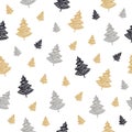 Christmas tree seamless pattern scribble drawing isolated background