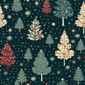 Christmas tree seamless pattern, tileable holiday country print for wallpaper, green wrapping paper, scrapbook, fabric and product