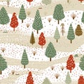 Christmas tree seamless pattern, tileable winter holiday country forest print for wallpaper, green wrapping paper, scrapbook,