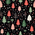 Christmas tree seamless pattern, tileable winter holiday country forest print for wallpaper, green wrapping paper, scrapbook,