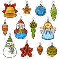 Christmas tree set of cartoon decorations isolated on white background Royalty Free Stock Photo