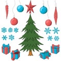 Christmas tree with set of decorative elements Royalty Free Stock Photo