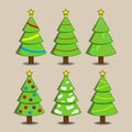 Christmas tree Set of green trees. Winter tree holiday design elements. Cartoon style. Isolated vector Royalty Free Stock Photo