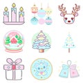 Christmas Tree Set of Ornaments Bells Balls Gift Candles vector Royalty Free Stock Photo