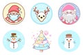 Christmas Tree set Santa Claus Snowman and Reindeer on circle frame vector Royalty Free Stock Photo