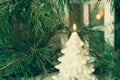Christmas tree shape candle selective focus Royalty Free Stock Photo