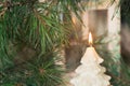 Christmas tree shape candle selective focus Royalty Free Stock Photo