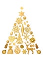 Christmas Tree Shape Concept with Gold Decorations Royalty Free Stock Photo
