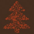 Christmas tree shape dessert pattern with cafe and food objects.