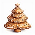 Christmas Tree Shaped Gingerbread Cookie with White Icing on White Background Royalty Free Stock Photo