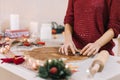 Christmas tree-shaped metal cutter on gingerbread dough Royalty Free Stock Photo