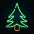 Christmas tree. Shining neon icon. Colored vector illustration. Isolated background. Conifer tree. Lush vegetation. Glowing fir.