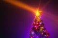 Christmas tree with shining star and dense mist Royalty Free Stock Photo