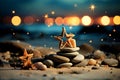 Christmas tree, shining star, sand, stone, hope, hapiness, digital art Royalty Free Stock Photo