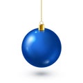 Christmas Tree Shiny Blue Ball. New Year Decoration. Winter Season. December Holidays. Greeting Gift Card Or Banner Royalty Free Stock Photo