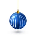 Christmas Tree Shiny Blue Ball. New Year Decoration. Winter Season. December Holidays. Greeting Gift Card Or Banner Royalty Free Stock Photo