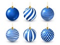 Christmas Tree Shiny Blue Balls Set. New Year Decoration. Winter Season. December Holidays. Greeting Gift Card Or Banner Royalty Free Stock Photo