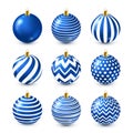 Christmas Tree Shiny Blue Balls Set. New Year Decoration. Winter Season. December Holidays. Greeting Gift Card Or Banner Royalty Free Stock Photo