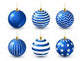 Christmas Tree Shiny Blue Balls Set. New Year Decoration. Winter Season. December Holidays. Greeting Gift Card Or Banner Royalty Free Stock Photo