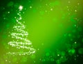 Christmas tree on shiny festive green background