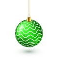 Christmas Tree Shiny Green Ball. New Year Decoration. Winter Season. December Holidays. Greeting Gift Card Or Banner Royalty Free Stock Photo