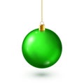 Christmas Tree Shiny Green Ball. New Year Decoration. Winter Season. December Holidays. Greeting Gift Card Or Banner Royalty Free Stock Photo