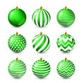 Christmas Tree Shiny Green Balls Set. New Year Decoration. Winter Season. December Holidays. Greeting Gift Card Or Royalty Free Stock Photo