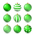 Christmas Tree Shiny Green Balls Set. New Year Decoration. Winter Season. December Holidays. Greeting Gift Card Or Royalty Free Stock Photo