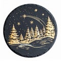 Christmas Tree and Shooting Star on Black Stone Coaster Design Royalty Free Stock Photo