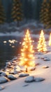 Christmas tree on the shore of a mountain lake in the winter. Royalty Free Stock Photo