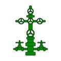 Christmas tree sign for oil and gas wells; green flat vector wellhead icon for petroleum industry