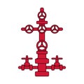 Christmas tree sign for oil and gas wells; red and black flat vector wellhead icon isolated for petroleum industry.