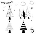 Christmas tree silhouette design vector set. Concept of xmas tree collection. Royalty Free Stock Photo