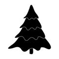 Christmas tree silhouette. Vector illustration isolated on white background. Black empty fir tree for your design. Blank simple Royalty Free Stock Photo