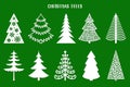 Christmas tree silhouette. Vector set template for laser, paper cutting