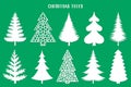 Christmas tree silhouette. Vector set template for laser, paper cutting Royalty Free Stock Photo