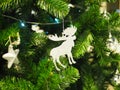 A Christmas tree with silver ornaments is a festive sight. Selective focus. Royalty Free Stock Photo