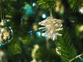 A Christmas tree with silver ornaments is a festive sight. Selective focus. Royalty Free Stock Photo