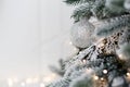 Christmas tree with silver white decorations Royalty Free Stock Photo