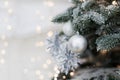 Christmas tree with silver white decorations Royalty Free Stock Photo