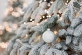 Christmas tree with silver white decorations Royalty Free Stock Photo