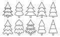 Christmas tree simple black line icons vector set Royalty Free Stock Photo