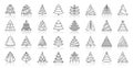 Christmas Tree simple black line icons vector set Royalty Free Stock Photo