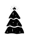 Christmas tree in a simple black-white illustration. Winter holiday symbol. Xmas tree icons minimalistic