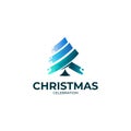 Christmas tree in simple terms, swoosh logos, blue color Royalty Free Stock Photo