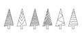 Christmas tree sketch line, xmas doodle vector icon, simple hand drawn outline design. Black silhouettes line art. New Year fir Royalty Free Stock Photo